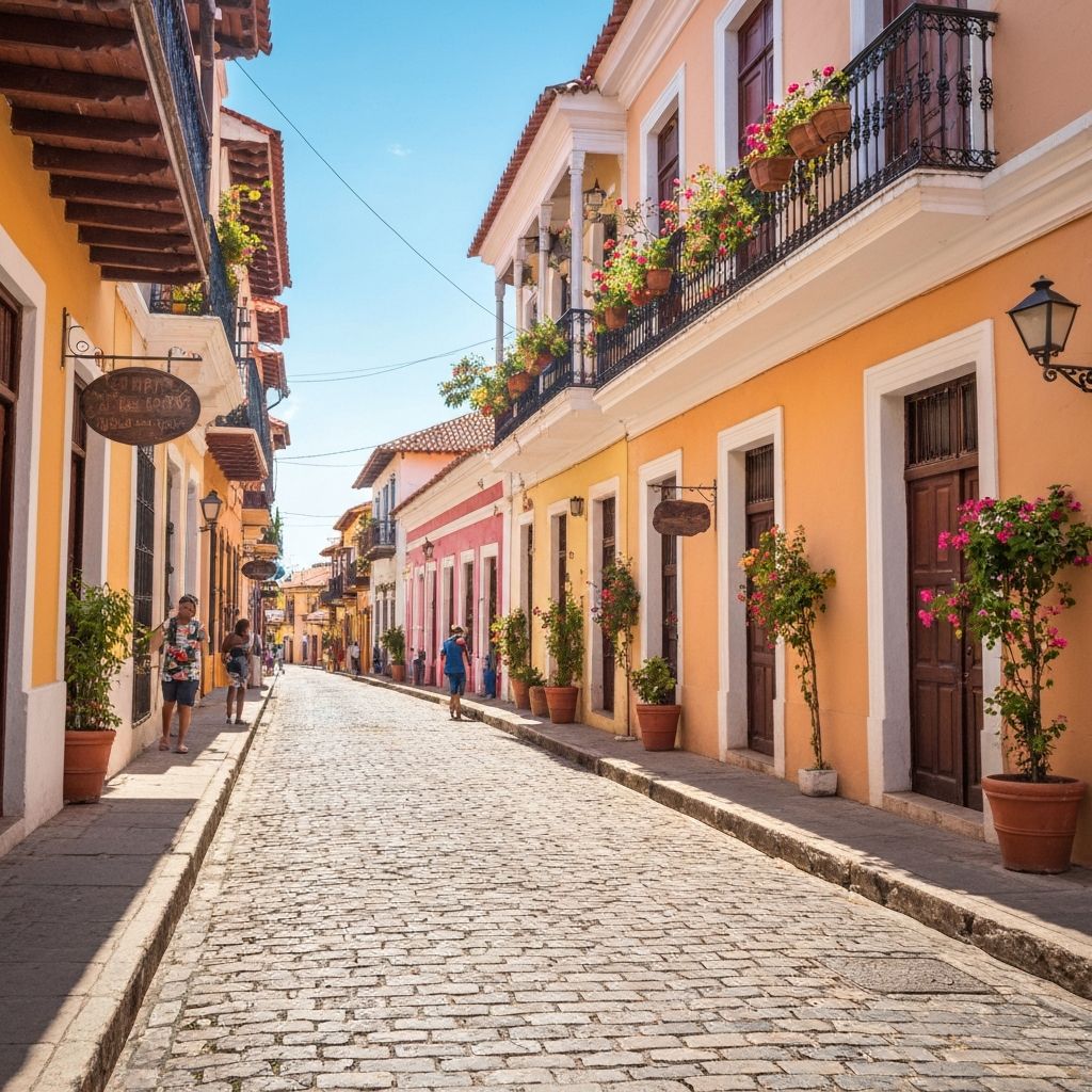 Colorful colonial street in Santo Domingo Zona Colonial